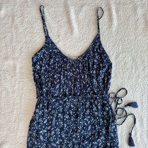 H&M Navy Floral Dress with Belt Tassel and Spaghetti Straps